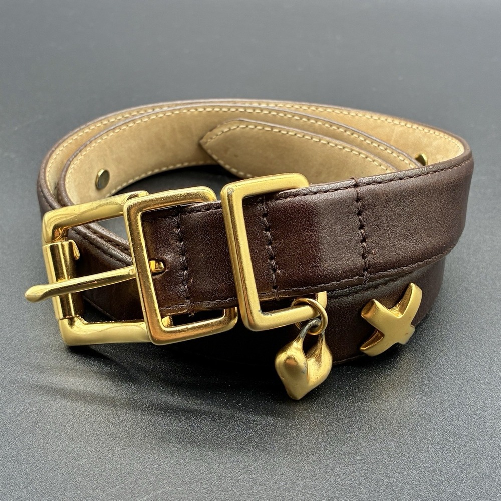 Robert Lee Morris Italian California Leather Belt Brown Gold Charm Women's Large